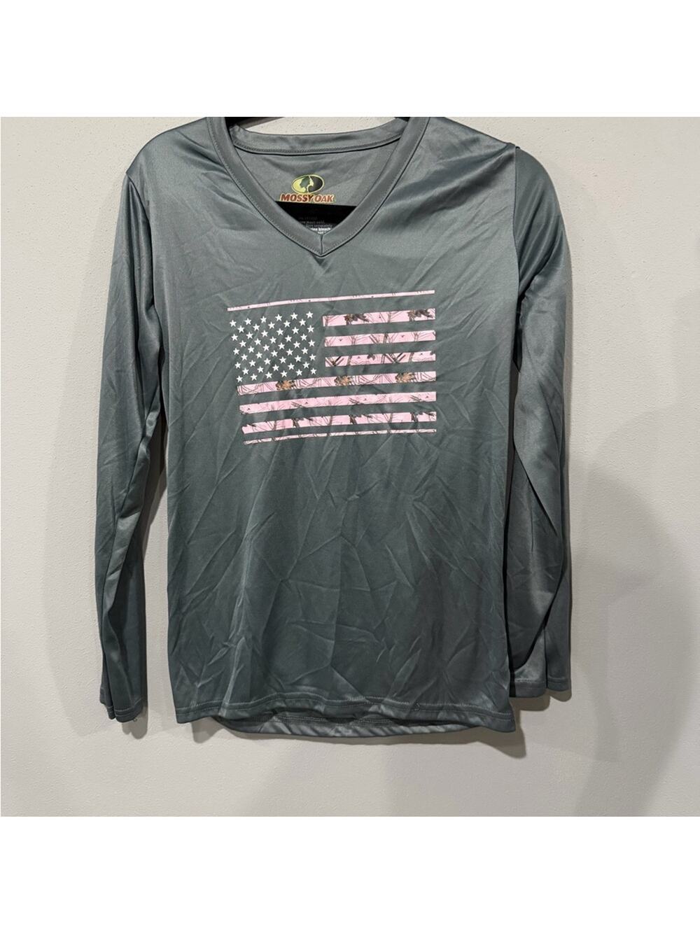 Mossy Oak Pink Camo American Flag Performance Tee Size Medium